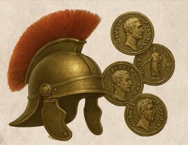 Römerhelm und Münzen
