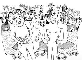 Menschen als Karikaturen gezeichnet