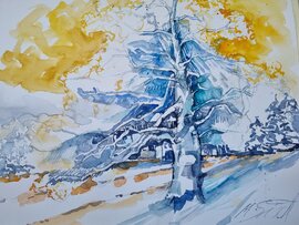 Schneebedeckter Baum in Winterlandschaft